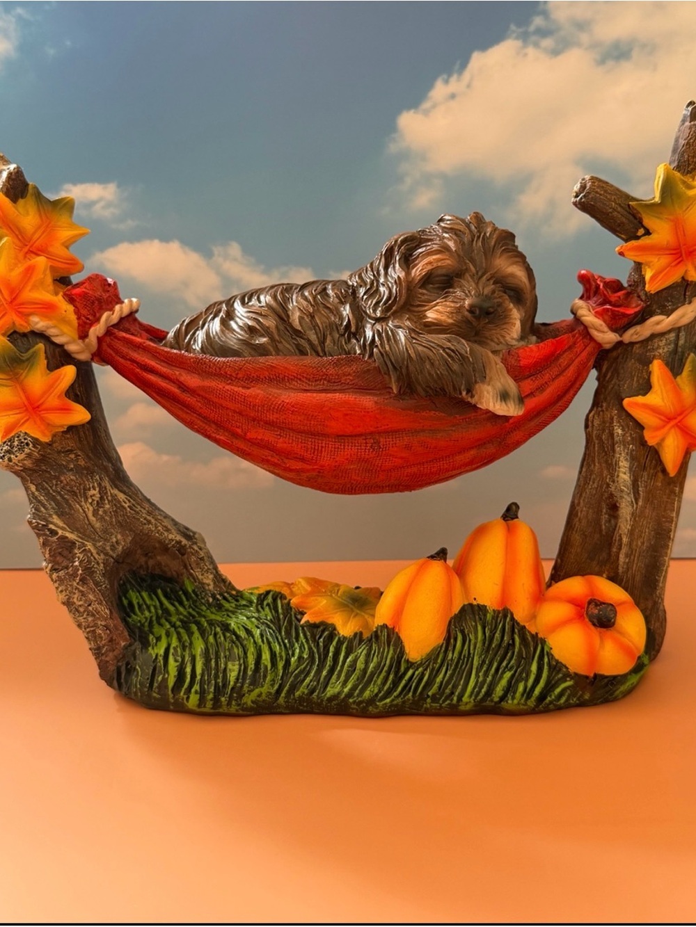 Autumn Hammock Dog Figurine - Orange